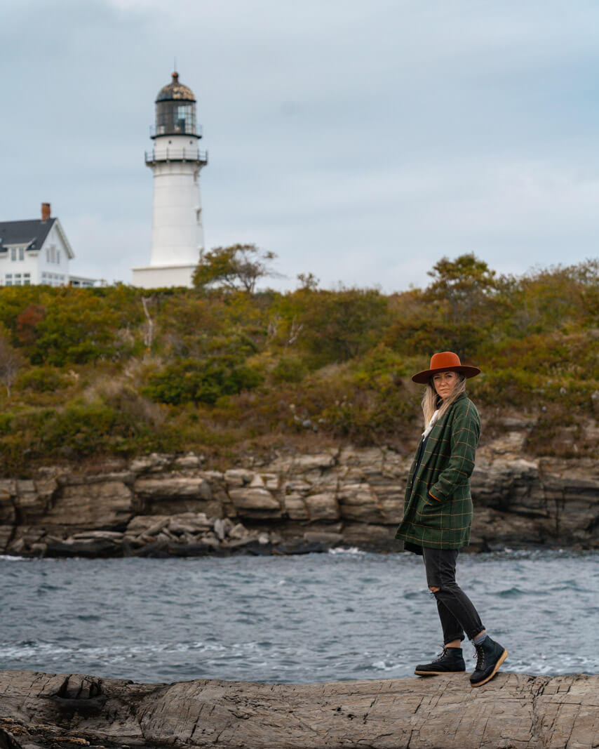 walking along the rocks at two lights in Portland Maine