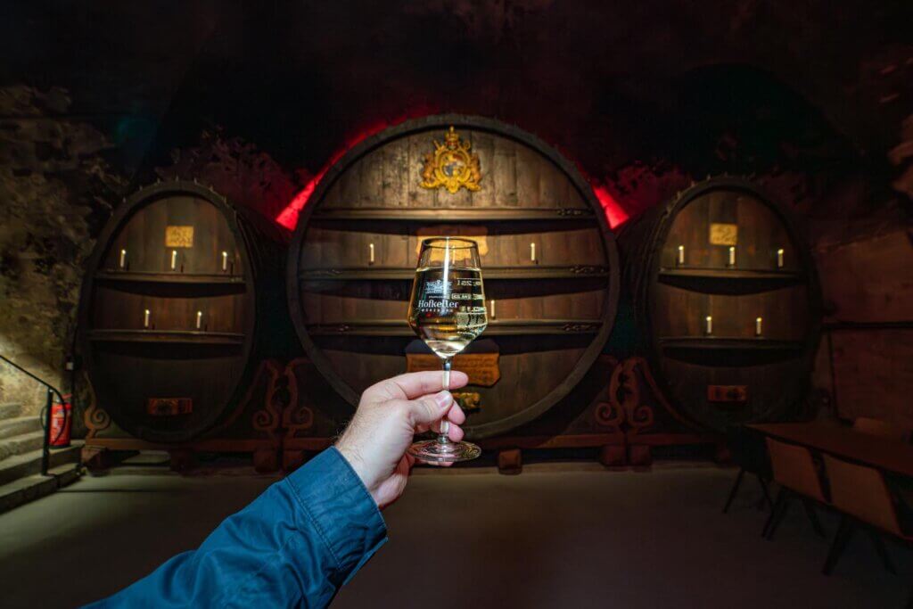 wine party at Staatlicher Hofkeller cellars in Wurzburg Germany