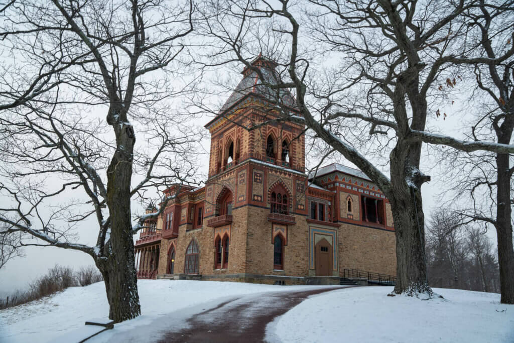 winter scene at Olana State Historic Site in the Hudson Valley New York